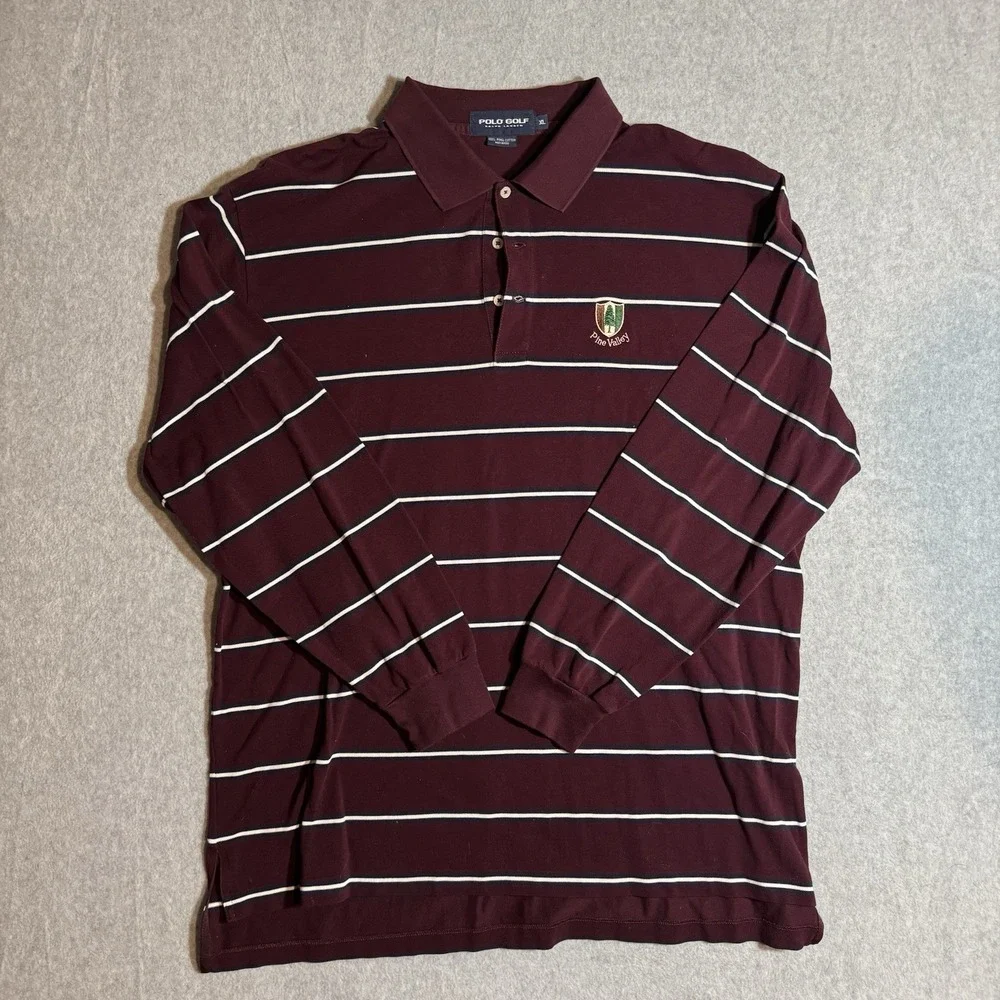 Polo Golf Ralph Lauren Shirt Mens Maroon XL Long Sleeve Rugby Golf Pine Valley
